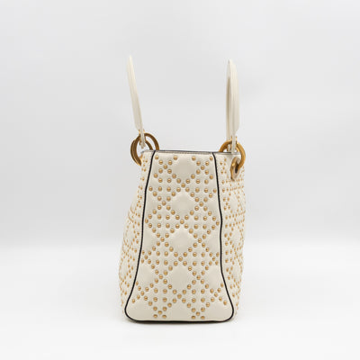 Lady Dior Medium Supple Cannage Studded White Leather