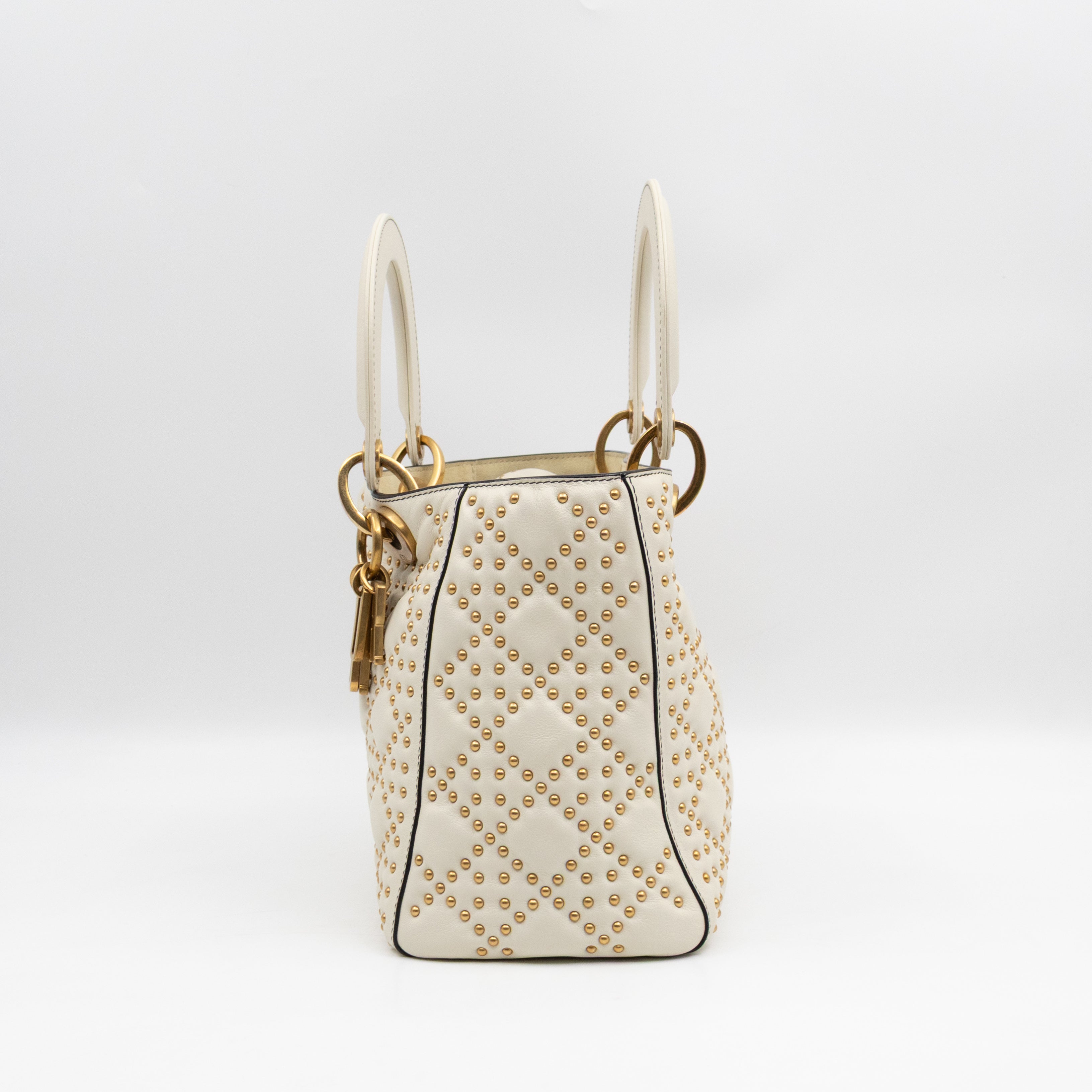 Lady Dior Medium Supple Cannage Studded White Leather