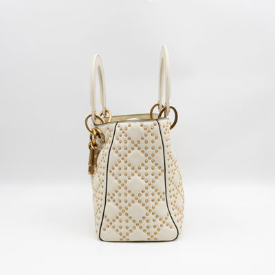 Lady Dior Medium Supple Cannage Studded White Leather