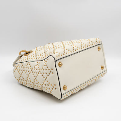 Lady Dior Medium Supple Cannage Studded White Leather