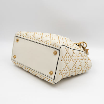 Lady Dior Medium Supple Cannage Studded White Leather