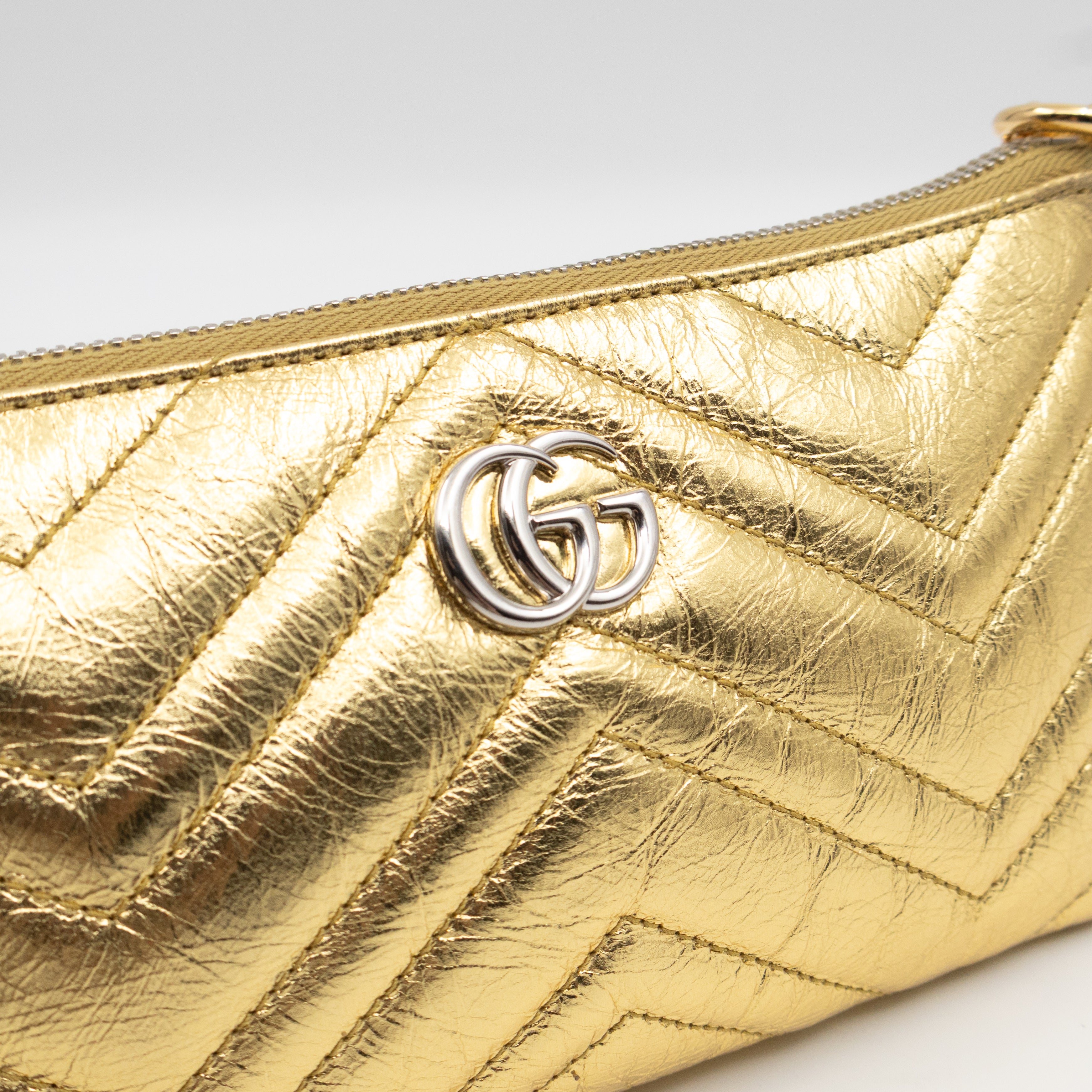 GG Marmont Chain Wallet Gold Crumpled Leather