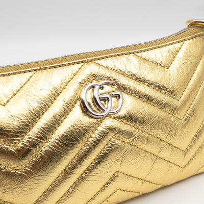GG Marmont Chain Wallet Gold Crumpled Leather