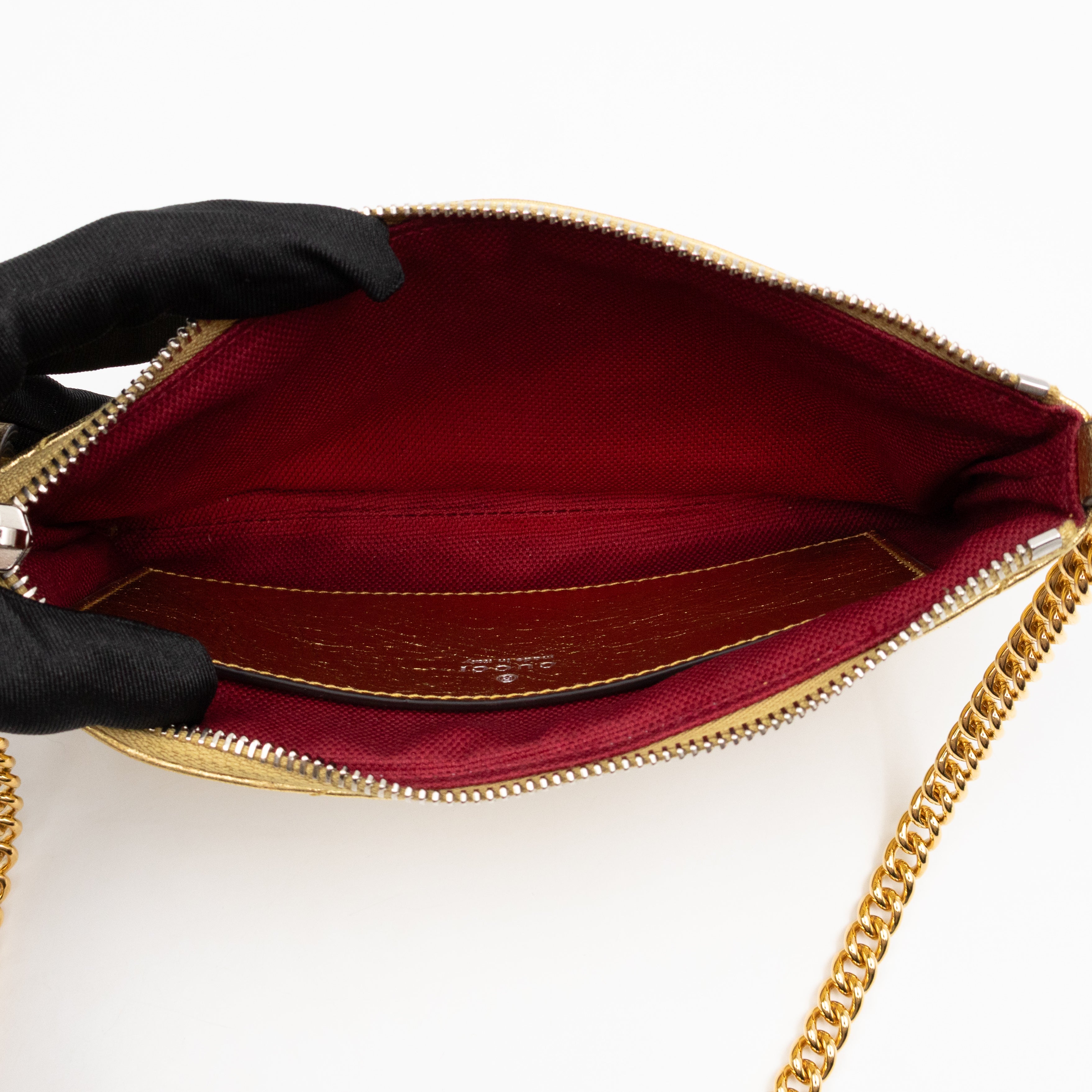 GG Marmont Chain Wallet Gold Crumpled Leather