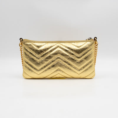 GG Marmont Chain Wallet Gold Crumpled Leather