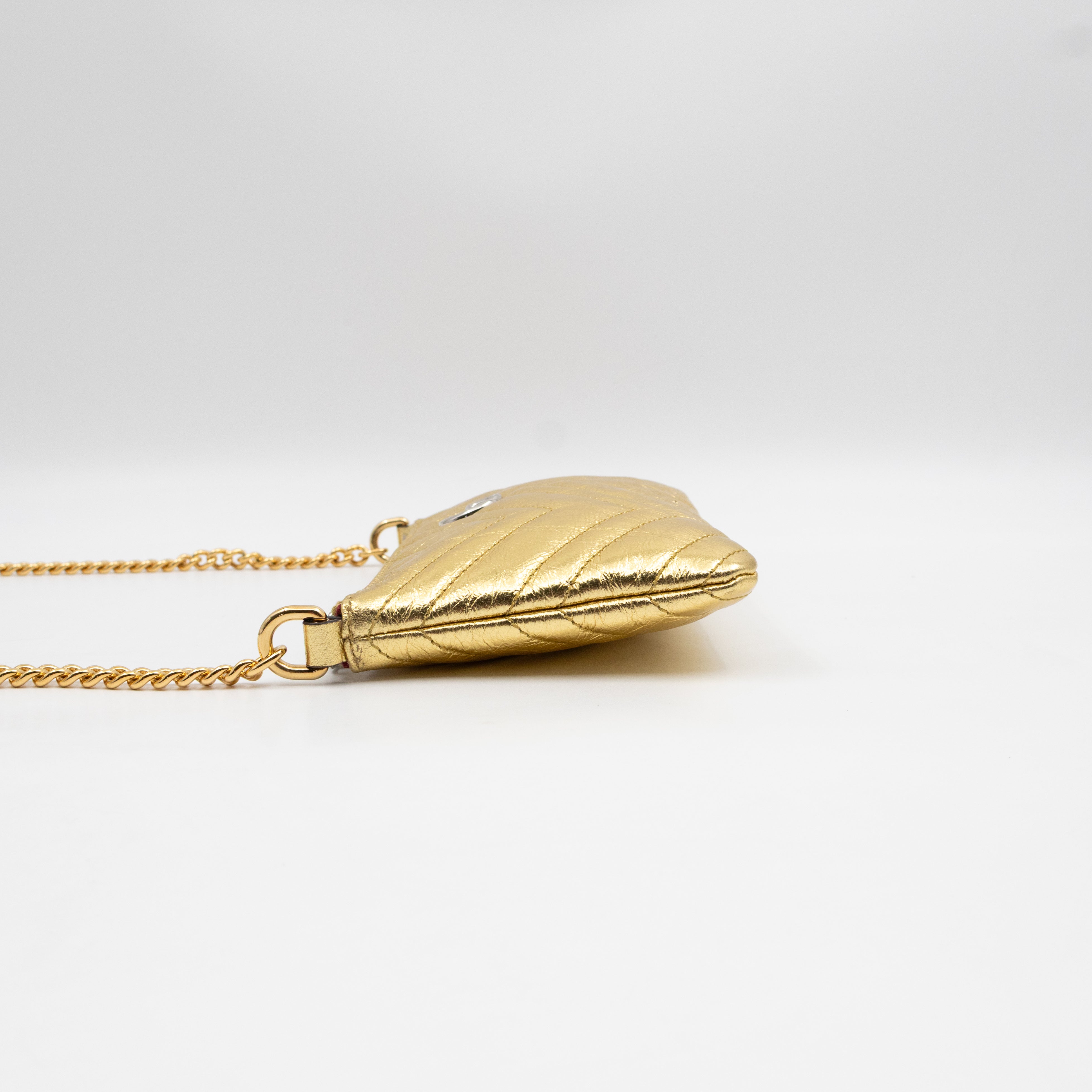 GG Marmont Chain Wallet Gold Crumpled Leather
