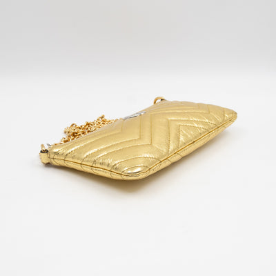 GG Marmont Chain Wallet Gold Crumpled Leather