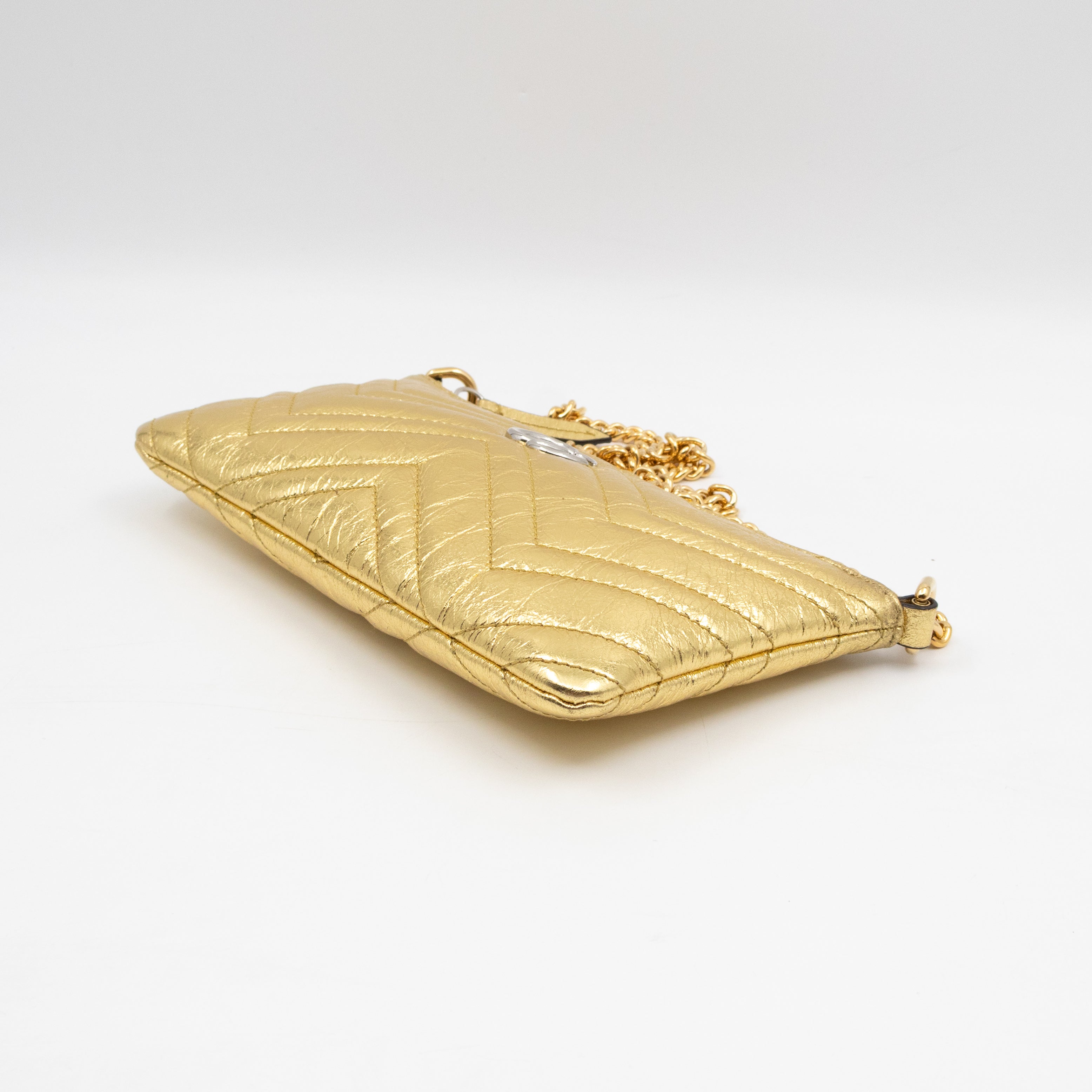 GG Marmont Chain Wallet Gold Crumpled Leather