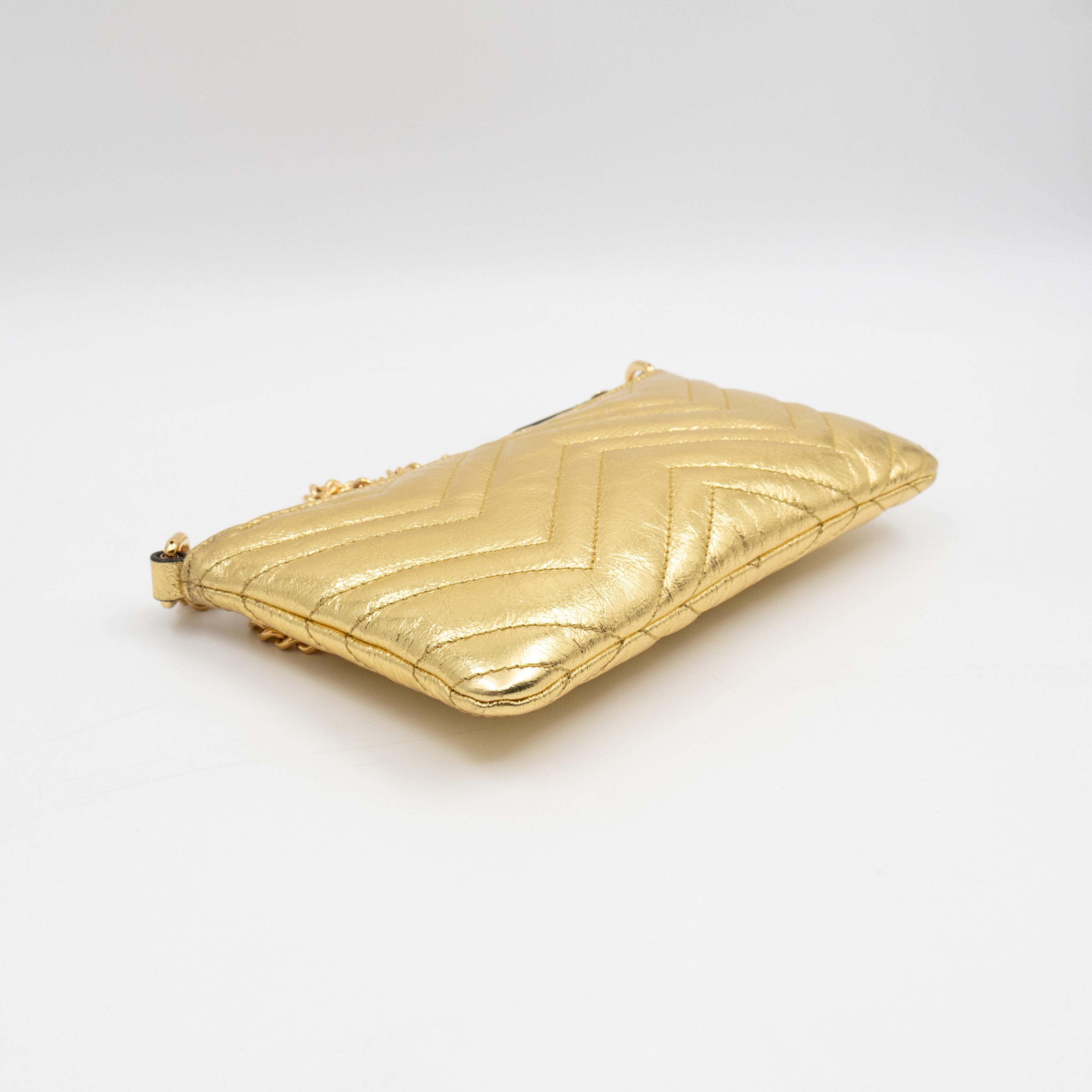 GG Marmont Chain Wallet Gold Crumpled Leather