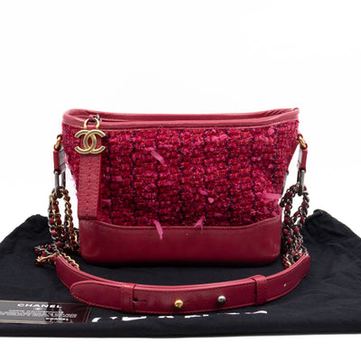 Gabrielle Hobo Small Pink Tweed & Leather