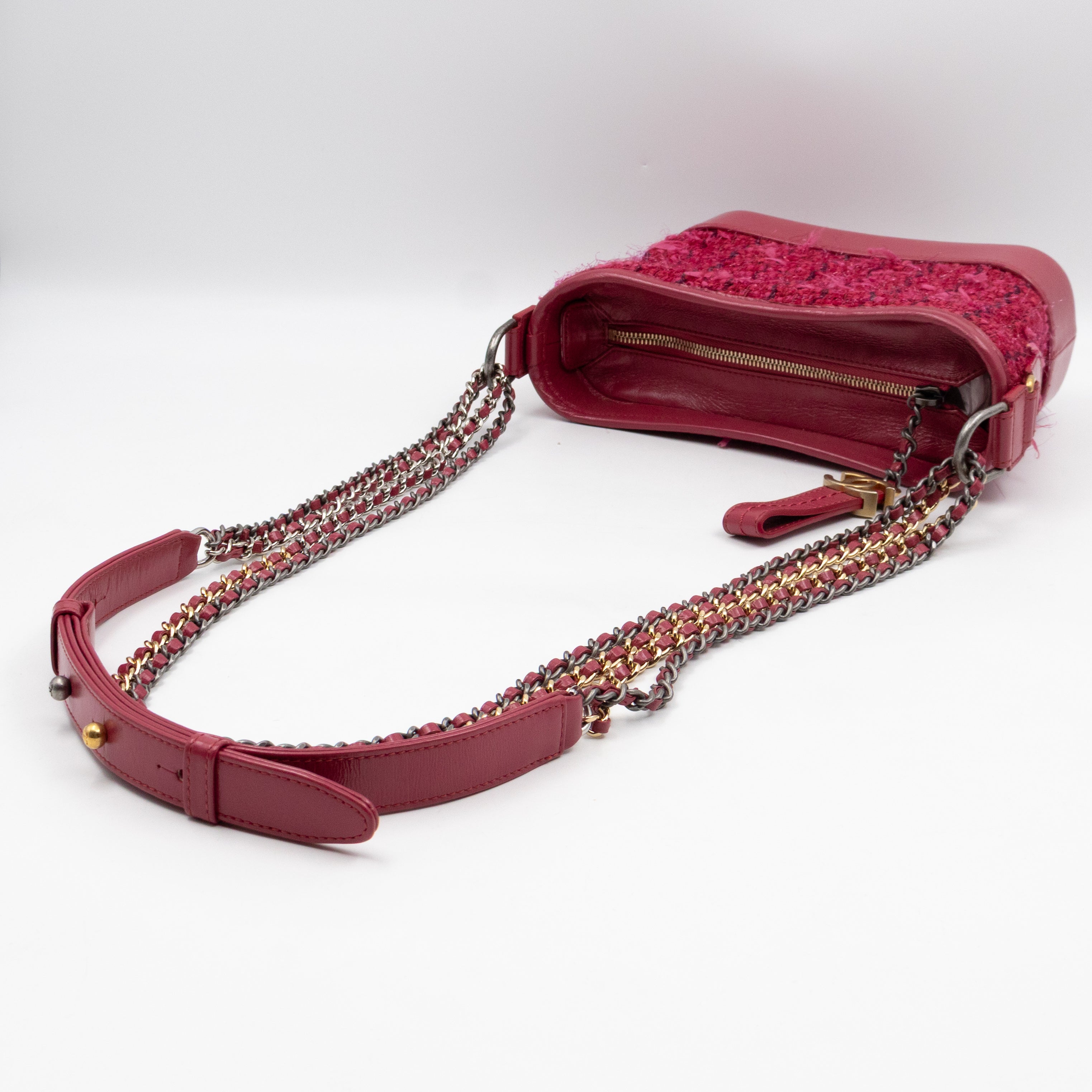 Gabrielle Hobo Small Pink Tweed & Leather