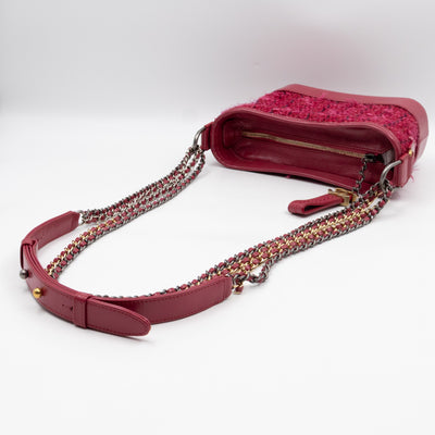 Gabrielle Hobo Small Pink Tweed & Leather