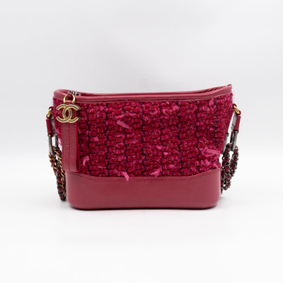 Gabrielle Hobo Small Pink Tweed & Leather