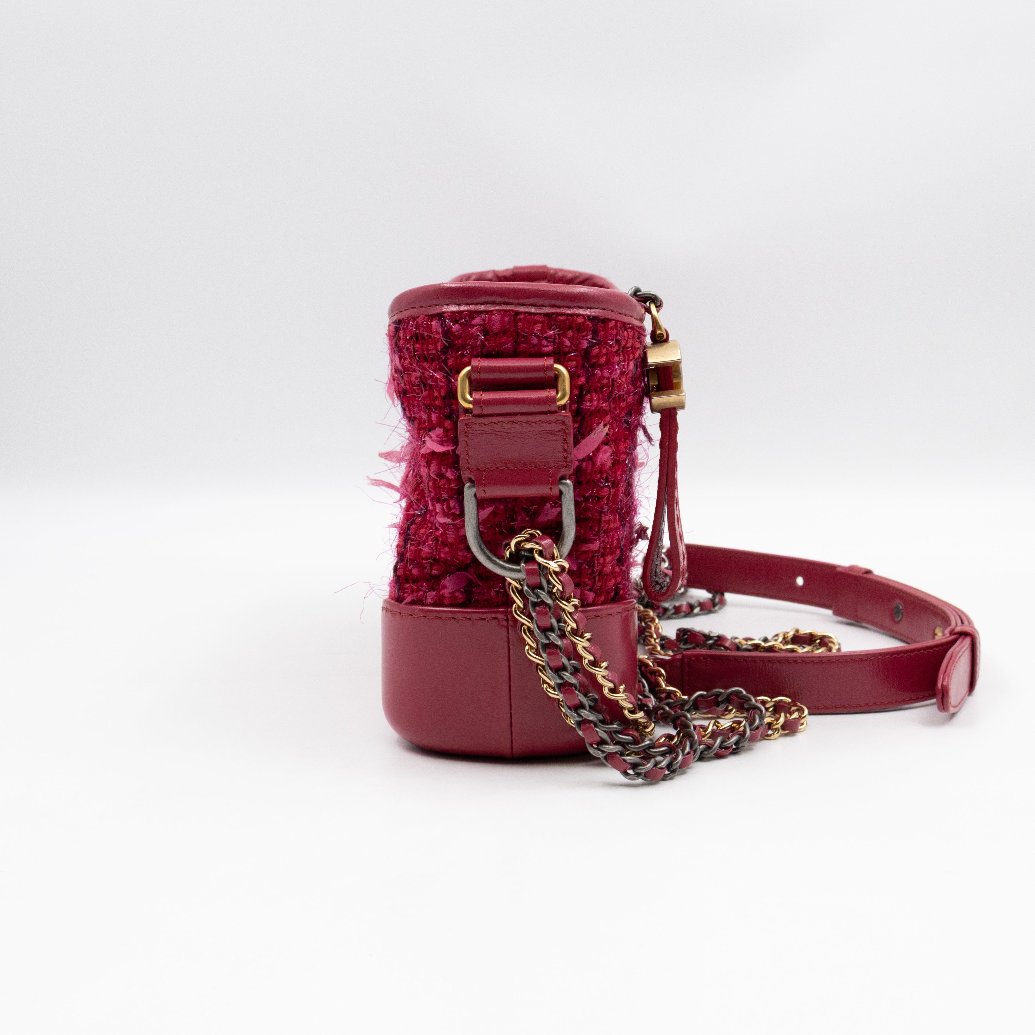 Gabrielle Hobo Small Pink Tweed & Leather