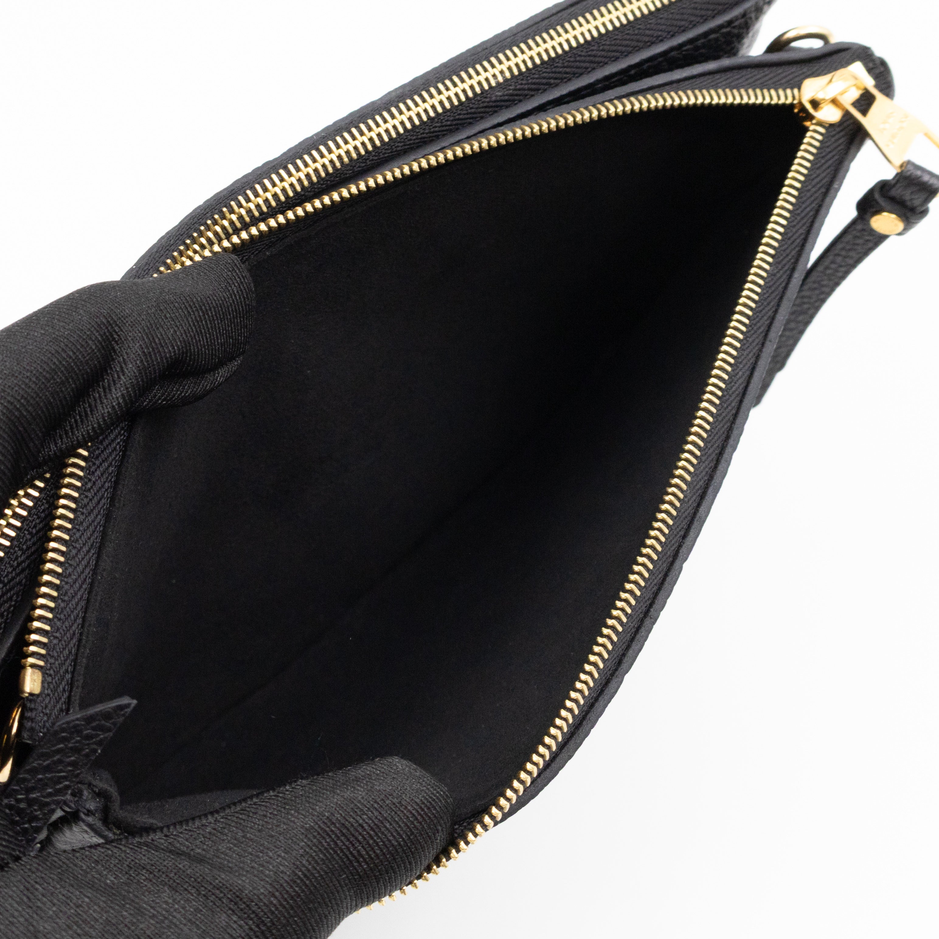 Double Zip Pochette Black Monogram Empreinte