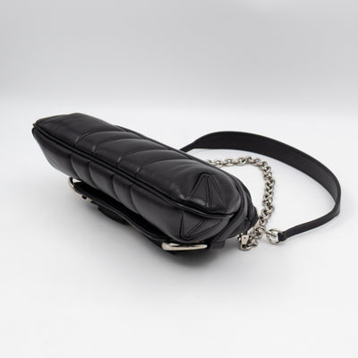 Horsebit Chain Small Shoulder Bag Black Quilted Lambskin Leather