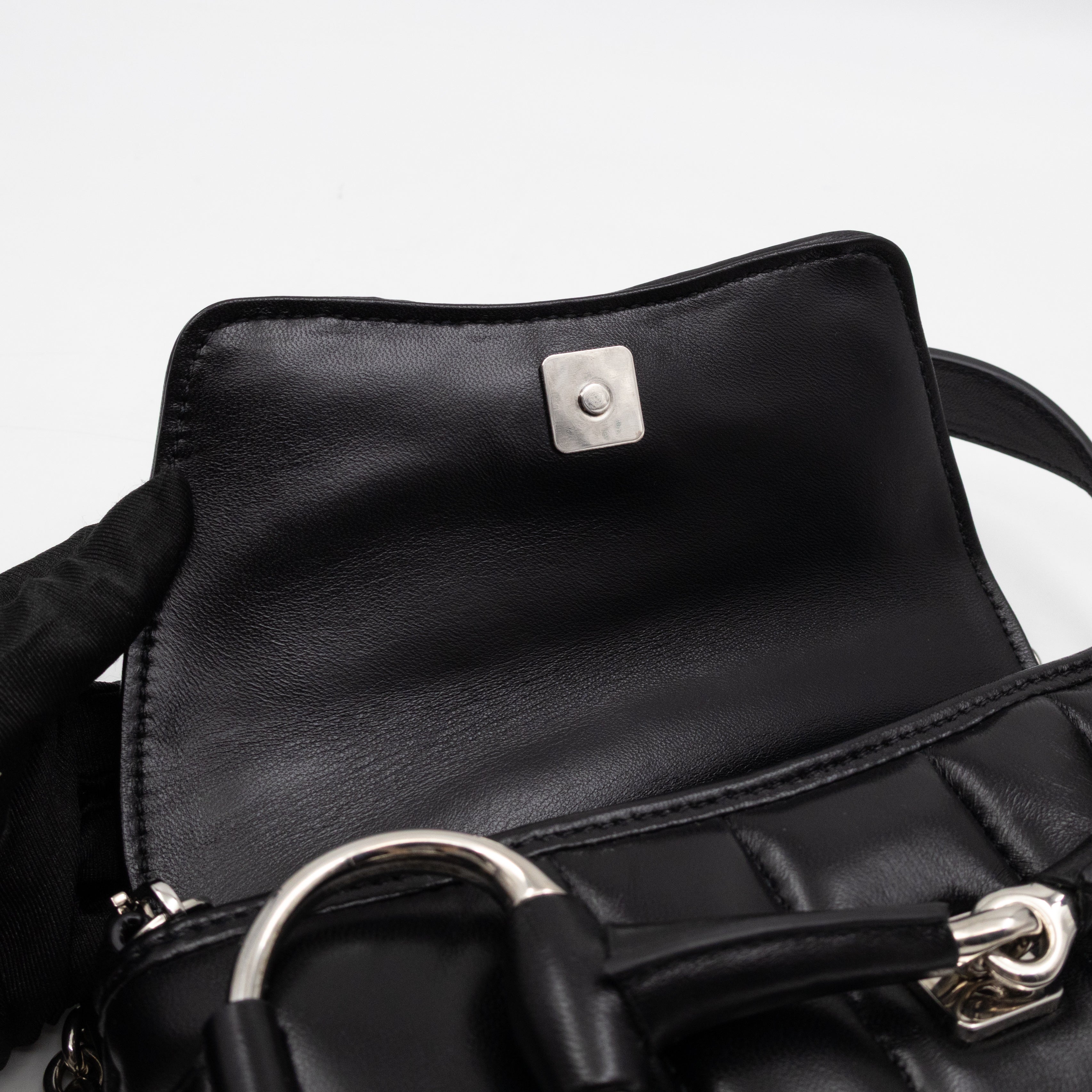 Horsebit Chain Small Shoulder Bag Black Quilted Lambskin Leather