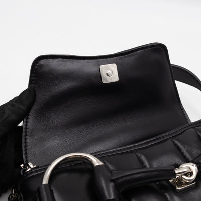 Horsebit Chain Small Shoulder Bag Black Quilted Lambskin Leather