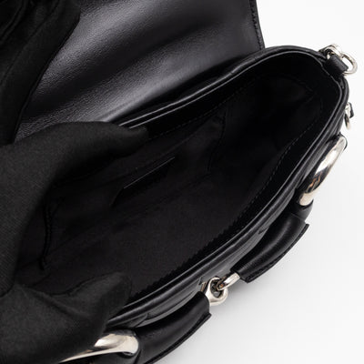 Horsebit Chain Small Shoulder Bag Black Quilted Lambskin Leather