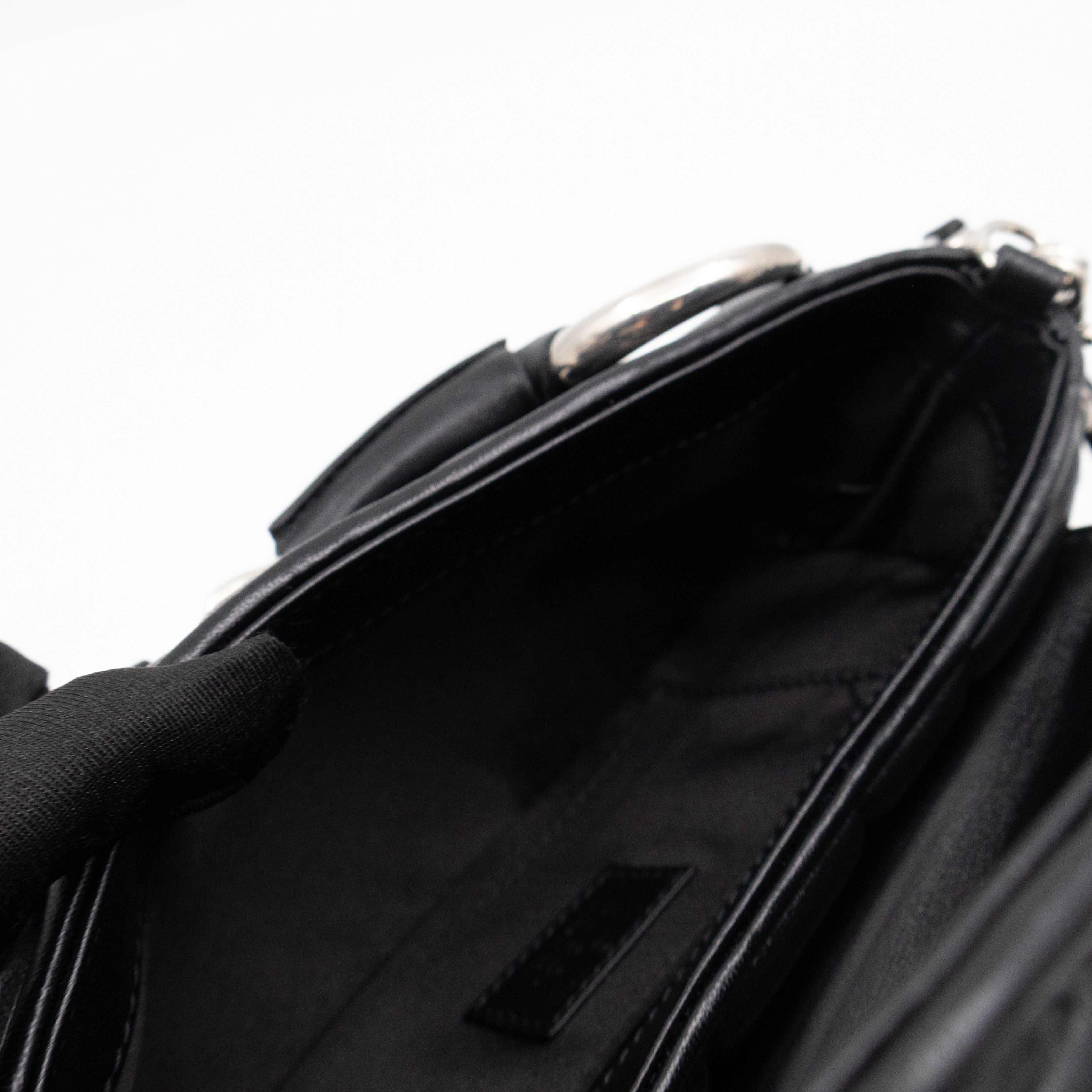 Horsebit Chain Small Shoulder Bag Black Quilted Lambskin Leather
