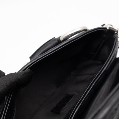 Horsebit Chain Small Shoulder Bag Black Quilted Lambskin Leather