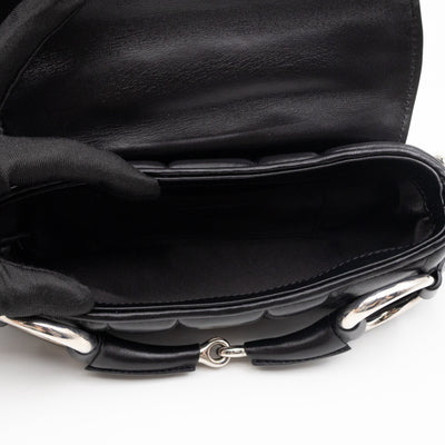 Horsebit Chain Small Shoulder Bag Black Quilted Lambskin Leather