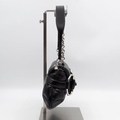 Horsebit Chain Small Shoulder Bag Black Quilted Lambskin Leather