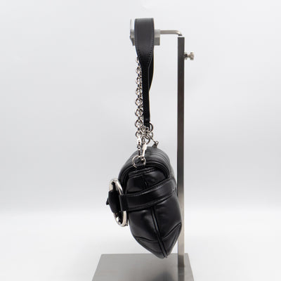 Horsebit Chain Small Shoulder Bag Black Quilted Lambskin Leather