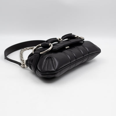 Horsebit Chain Small Shoulder Bag Black Quilted Lambskin Leather