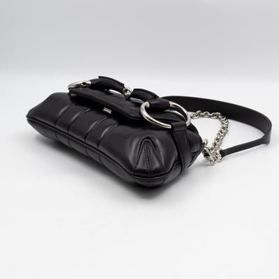 Horsebit Chain Small Shoulder Bag Black Quilted Lambskin Leather