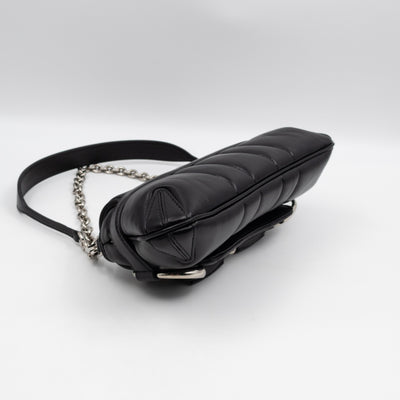 Horsebit Chain Small Shoulder Bag Black Quilted Lambskin Leather