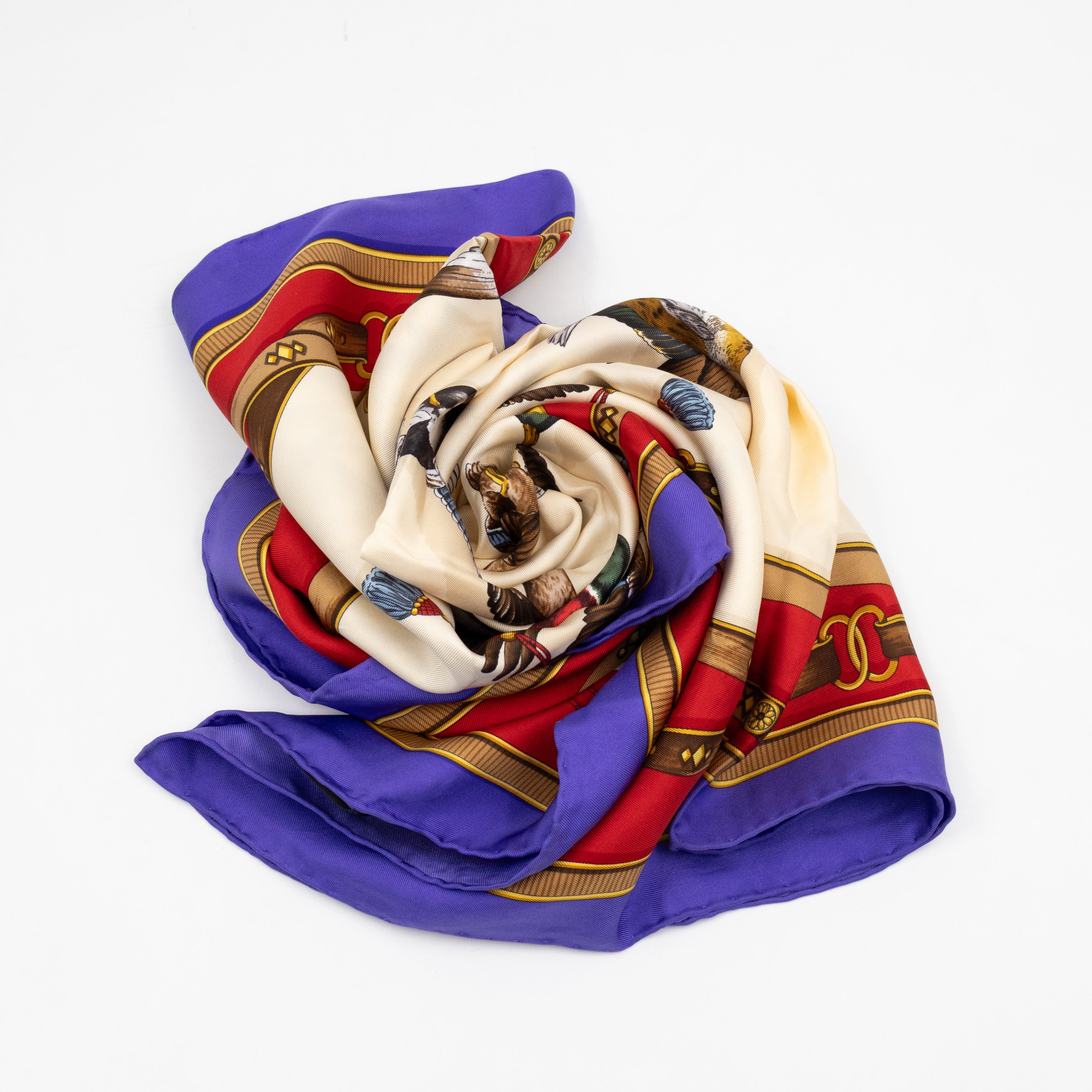 Silk Scarf 90 Flying Ducks Red & Purple