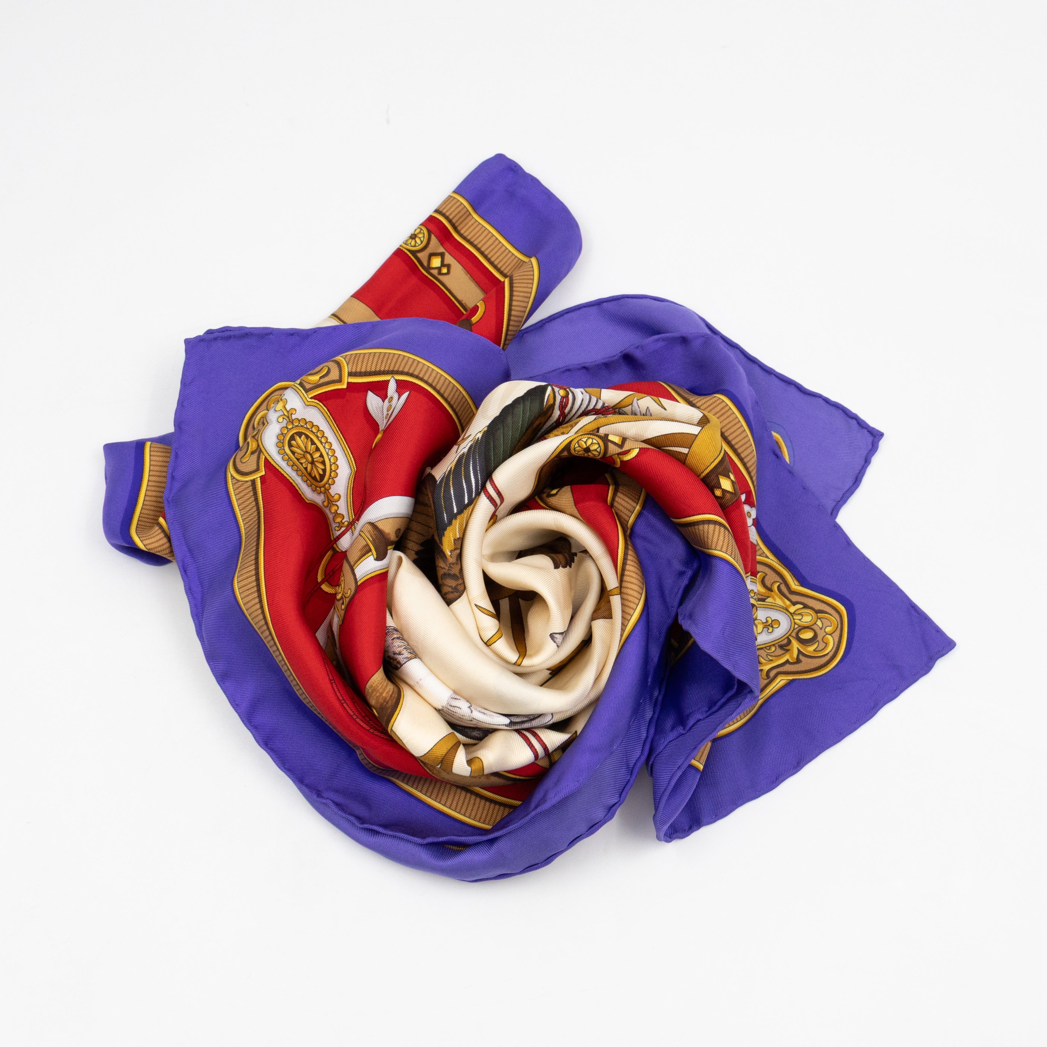 Silk Scarf 90 Flying Ducks Red & Purple
