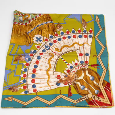 Silk Scarf 90 Cosmogonie Apache Green & Multicolor