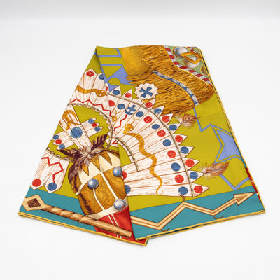 Silk Scarf 90 Cosmogonie Apache Green & Multicolor
