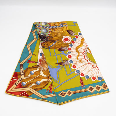 Silk Scarf 90 Cosmogonie Apache Green & Multicolor