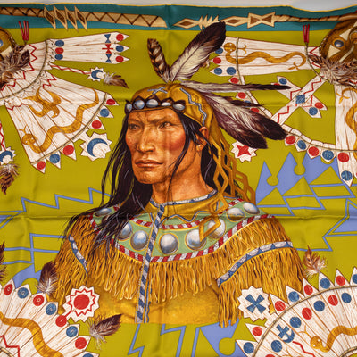Silk Scarf 90 Cosmogonie Apache Green & Multicolor
