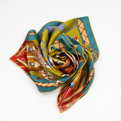 Silk Scarf 90 Cosmogonie Apache Green & Multicolor