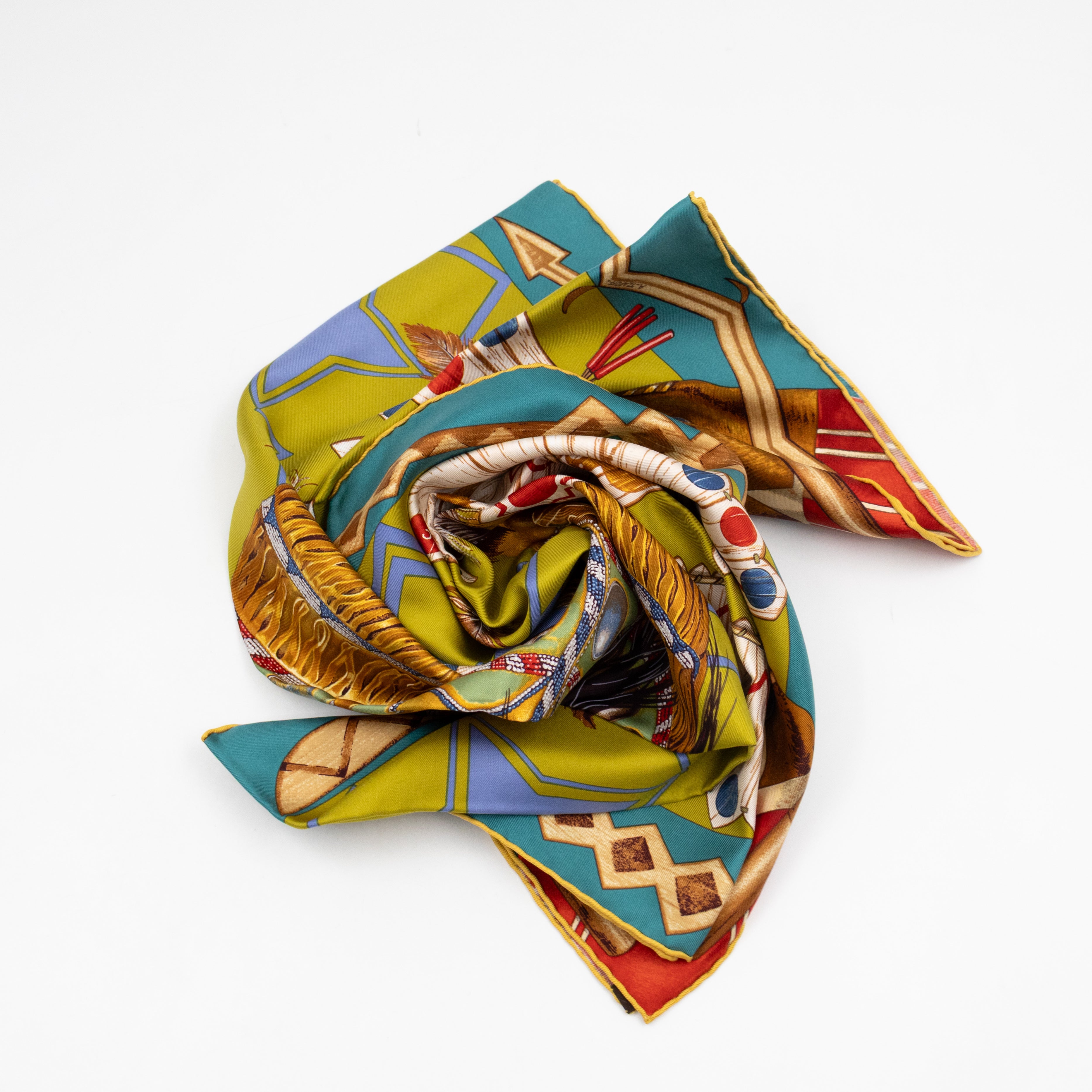 Silk Scarf 90 Cosmogonie Apache Green & Multicolor