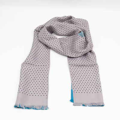 Silk Scarf Blue Geometric & Grey Polka Pattern