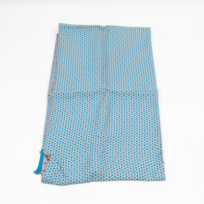 Silk Scarf Blue Geometric & Grey Polka Pattern