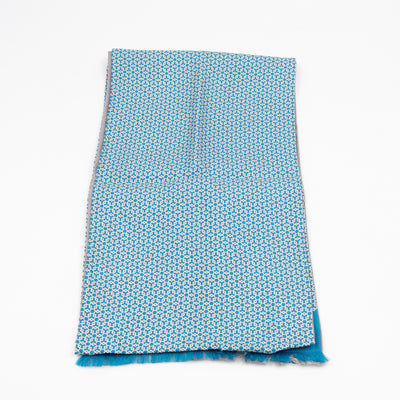 Silk Scarf Blue Geometric & Grey Polka Pattern