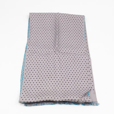 Silk Scarf Blue Geometric & Grey Polka Pattern