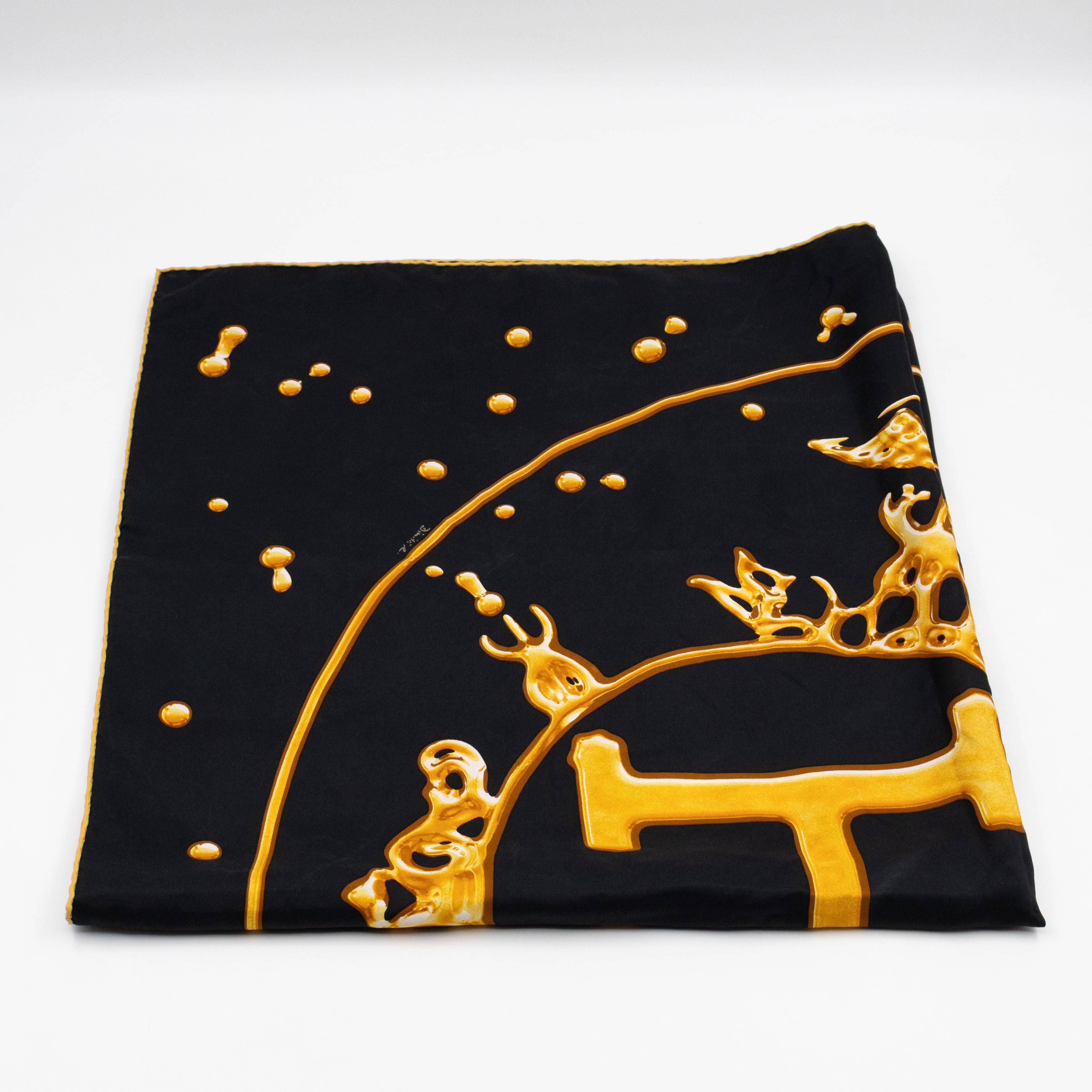 Silk Scarf 90 Vif Argent Black & Gold