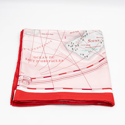 Carre Geant Silk Scarf 140 Planisphere d'un Monde Equestre Rose