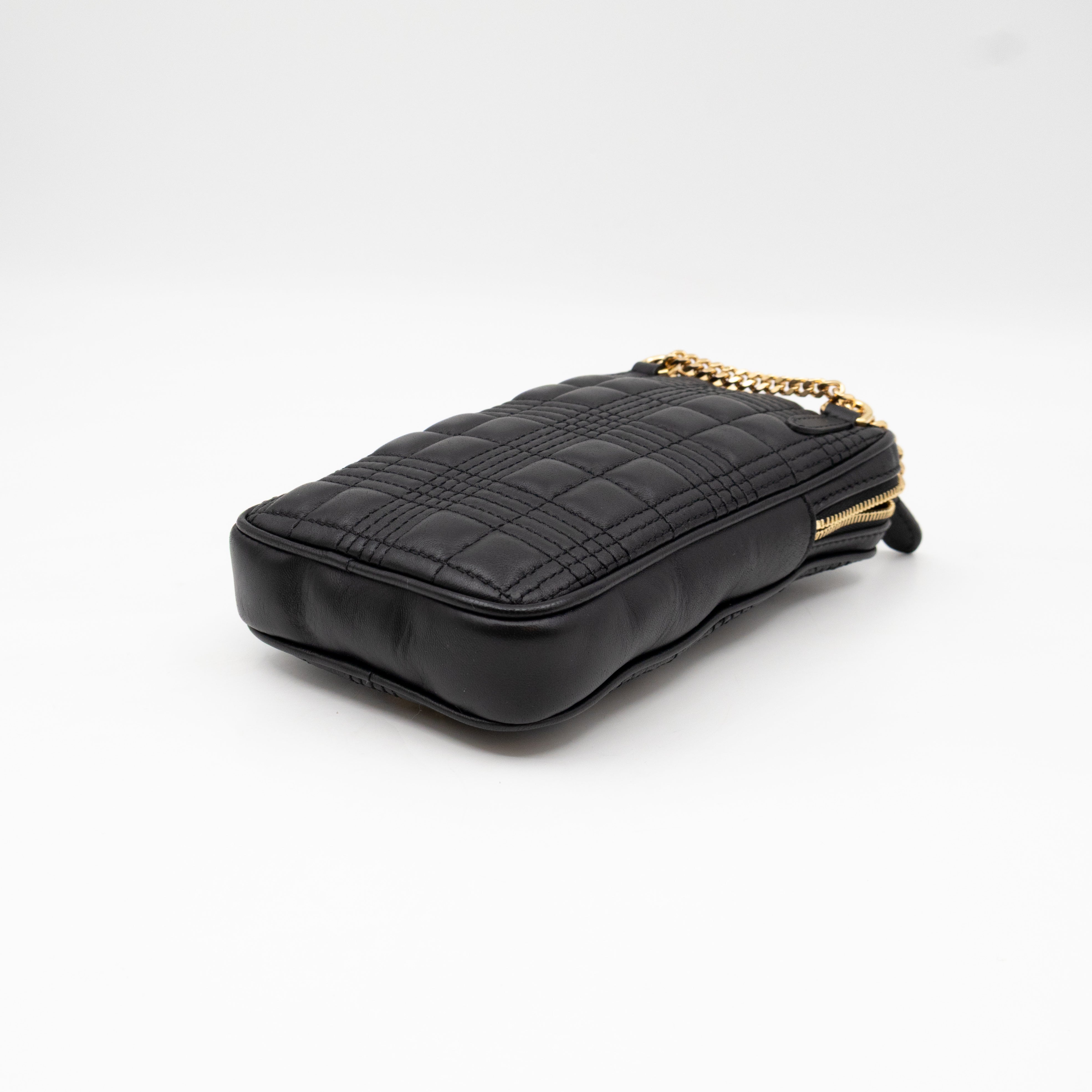 Mini Lola Vertical Crossbody Bag Black Quilted Leather