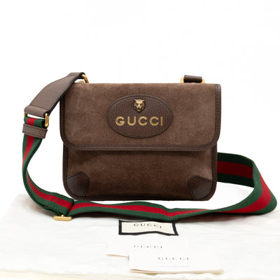 Neo Small Flap Messenger Bag Brown Suede