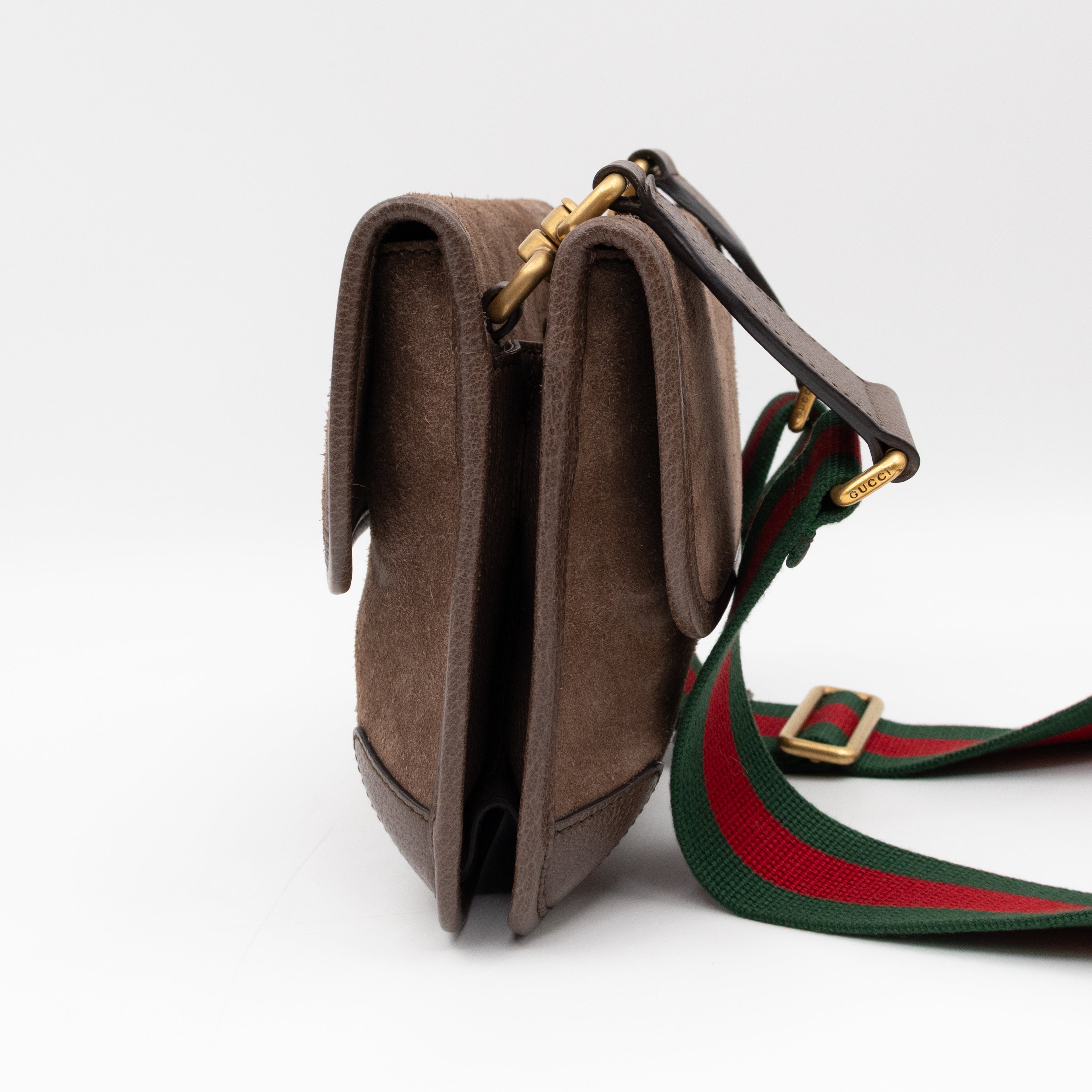 Neo Small Flap Messenger Bag Brown Suede