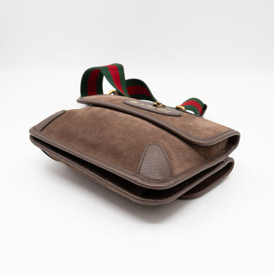 Neo Small Flap Messenger Bag Brown Suede