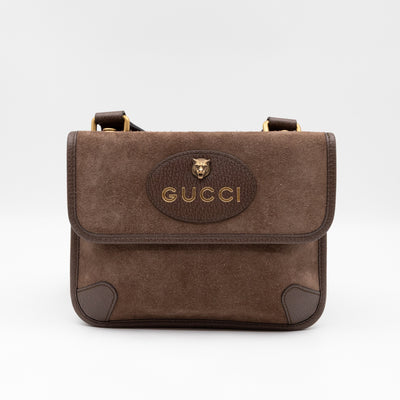 Neo Small Flap Messenger Bag Brown Suede